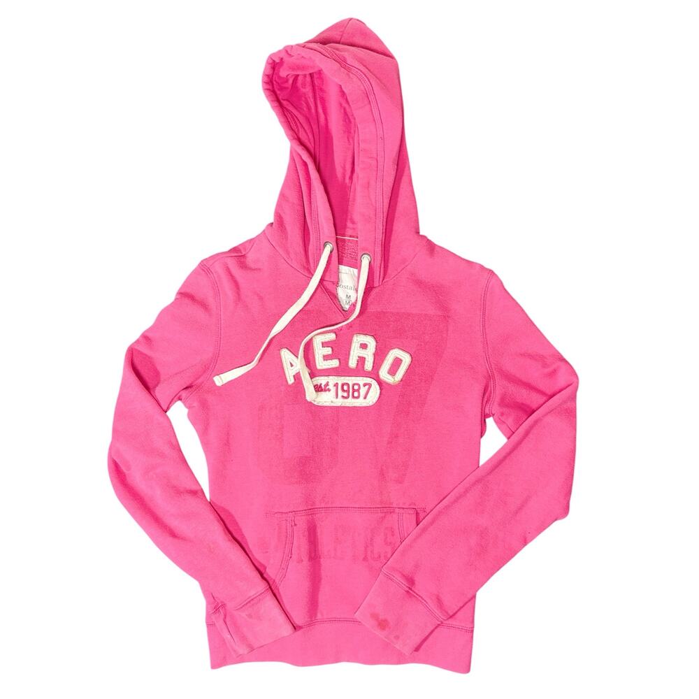 Aeropostale Pink Hoodie Womens Medium AERO 1987 Pullover Y2K Logo Sweatshirt